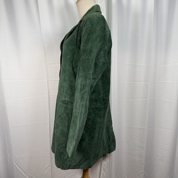 Dennis Basso Suede Leather Long Coat Jacket Green Button Front Women's Size M - Picture 4 of 9